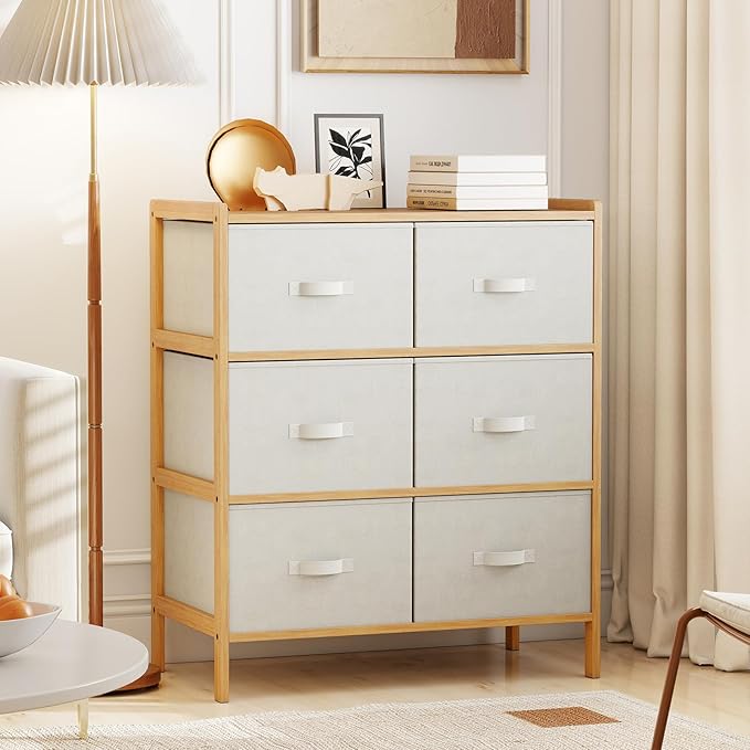 Giantex 6-Drawer Dresser for Bedroom, Bamboo Storage Tower
