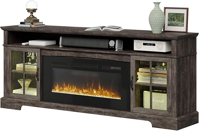 70" Fireplace TV Stand, Modern Entertainment Center
