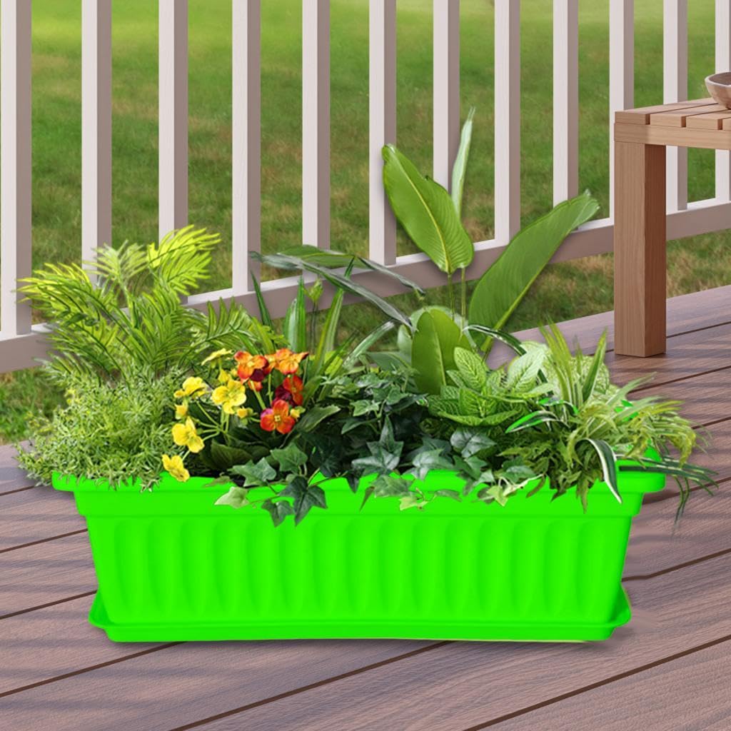 Sdlnklm Rectangular Planter Box for Gardening on Balcony Or Deck, Green