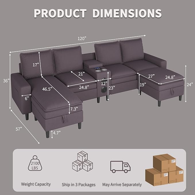 Sectional Couches for Living Room, 4 Seat Sectional Sofa
