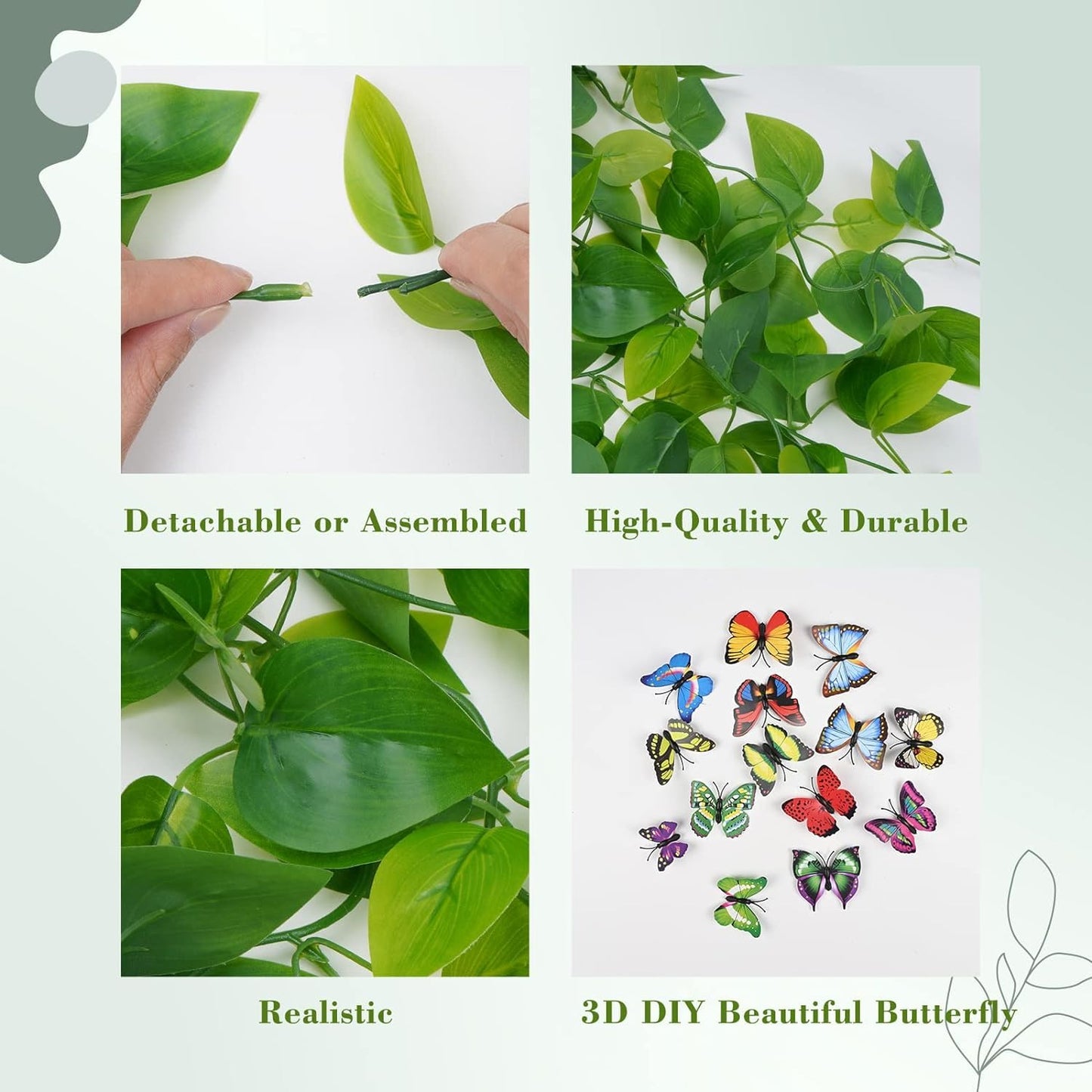 BLEUM CADE Fake Hanging Plants, 8pcs Artificial Pothos Vines Greenery for Wall Home Living Room Office Indoor Outdoor Decor (No Baskets)