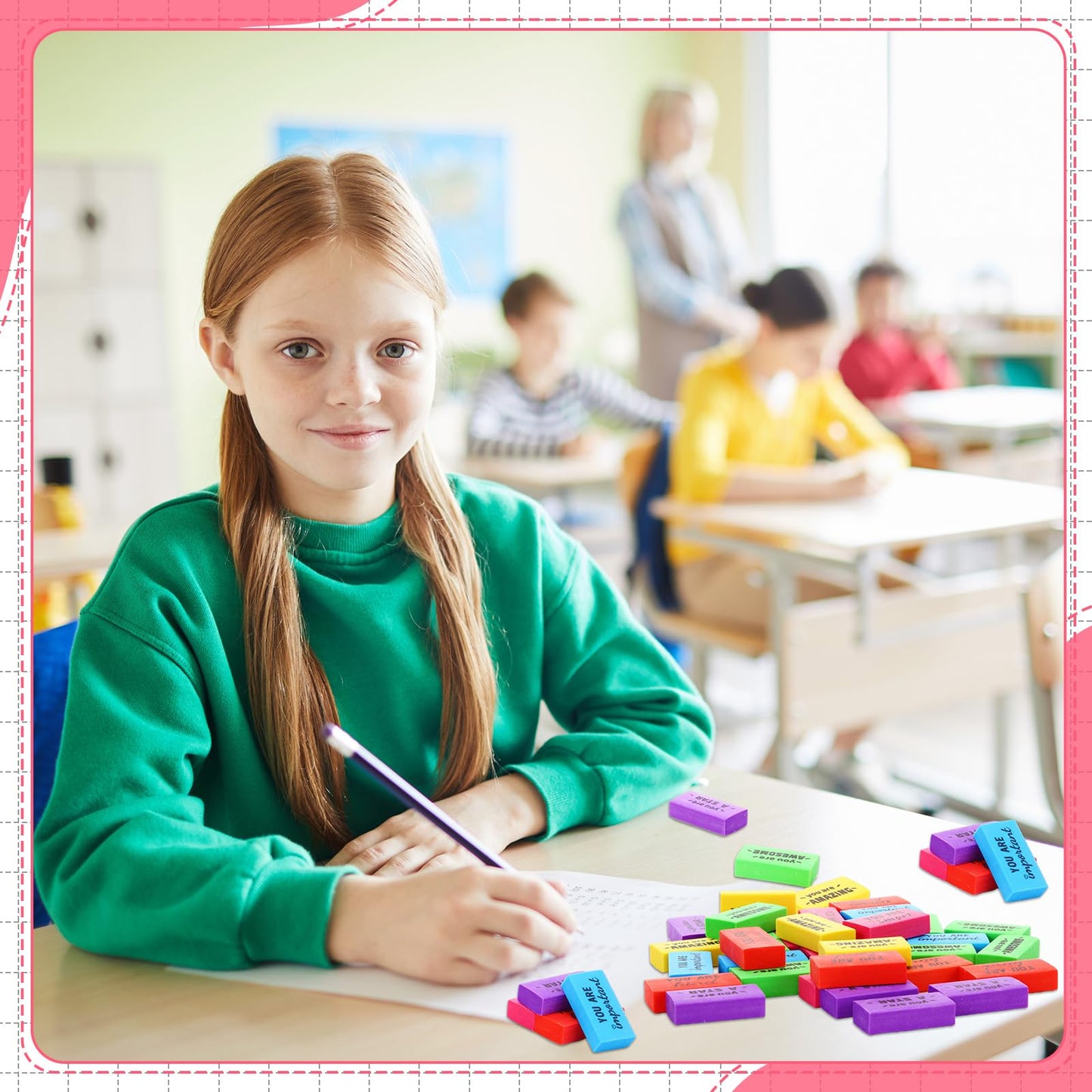 Resurhang 180 Pcs Erasers Bulk for Kids Inspirational Pencil Erasers Bulk for Drawing Motivational Big Eraser School Supplies for Classrooms Back to School Office (Motivational,Multicolor)