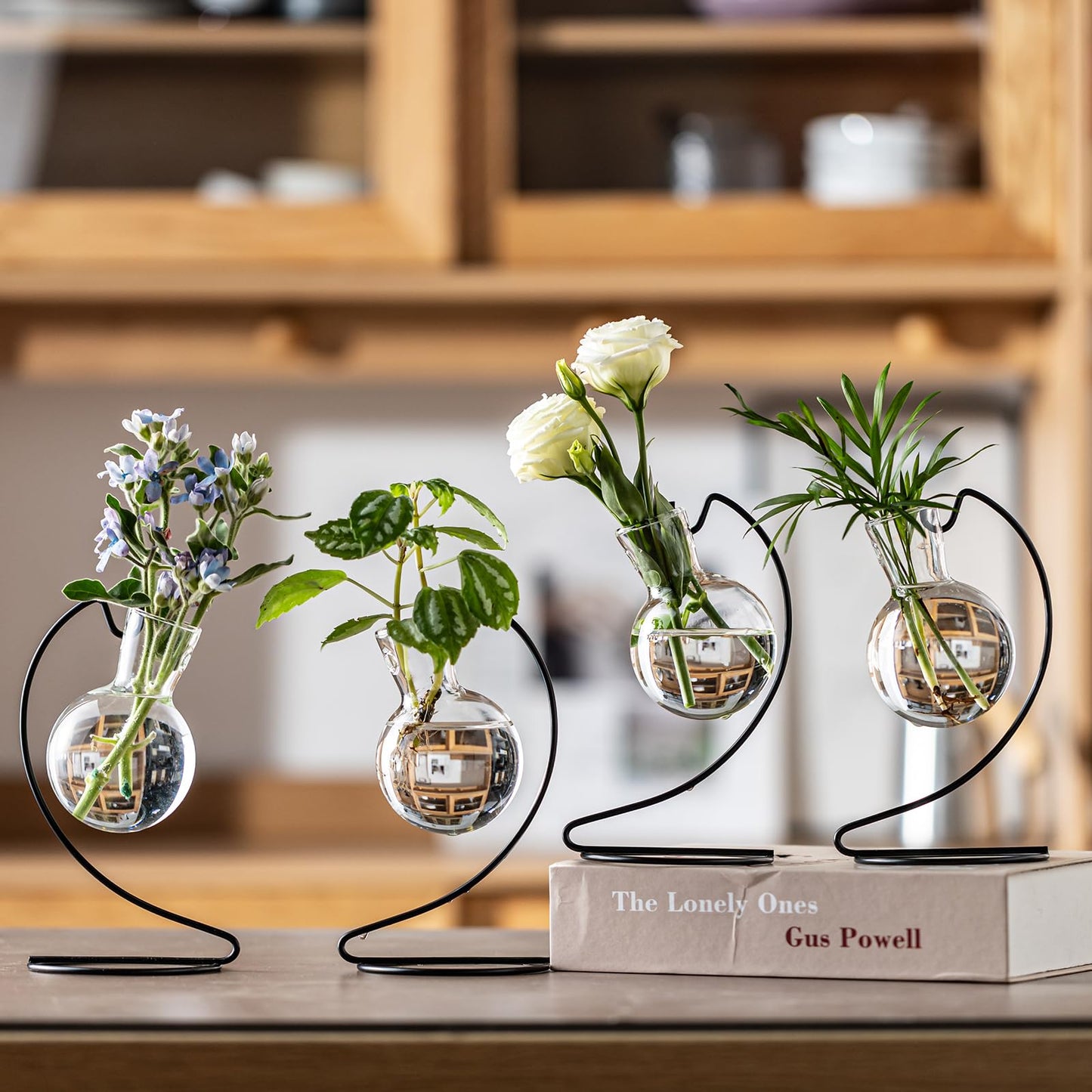 Desktop Glass Plant Propagation Station with Metal Stand,Tabletop Plant Terrarium,Hydroponics Vase for Propagating Hydroponic Office Garden Home Decor, for Weddings, Centerpieces (6)