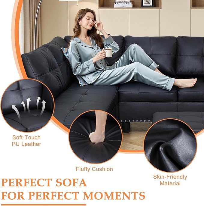 Wakefit Sectional Sofa Couch, Modern 4-Seaters Living Room Furniture Sets