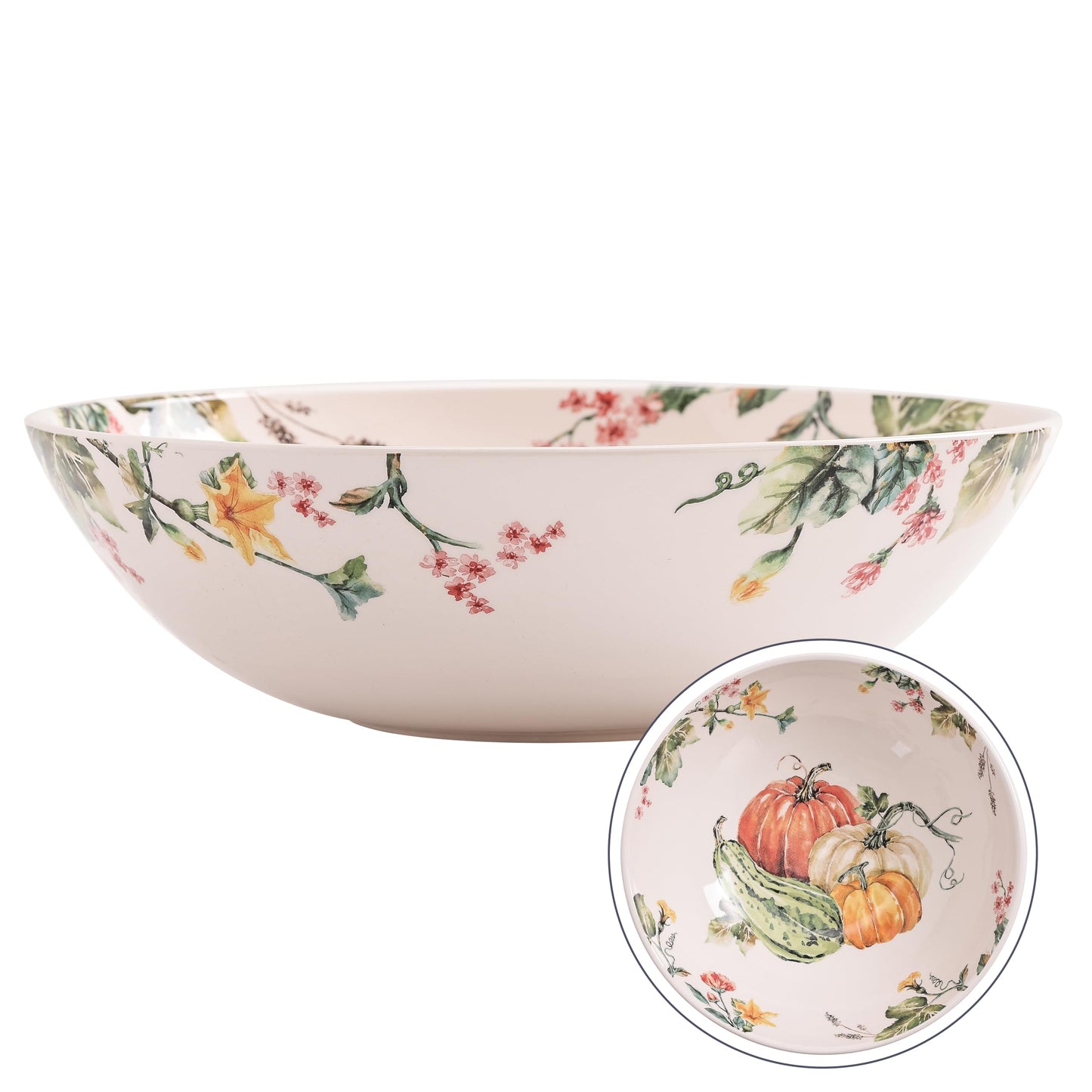Bico Pumpkin Feast Ceramic 13 inch Serving Bowl, Microwave & Dishwasher Safe