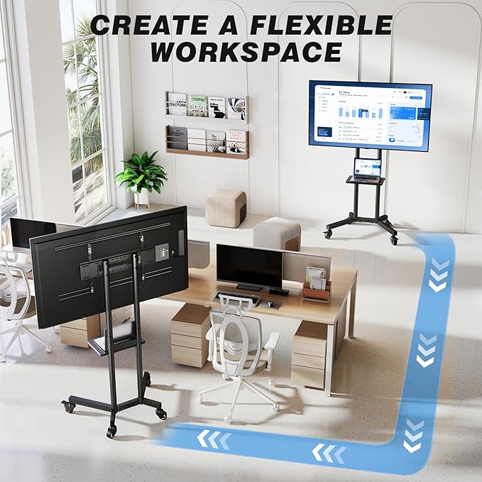 Rolling TV Stand with Shelf for 32-85 inch TVs up to 150lbs, Portable Mobile TV