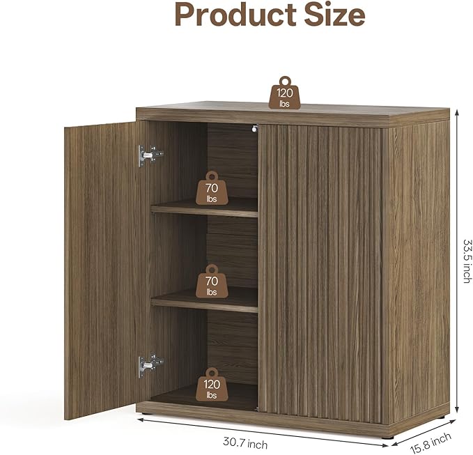 Fluted Sideboard Cabinet with Storage, Mid Century Modern Accent Cabinet