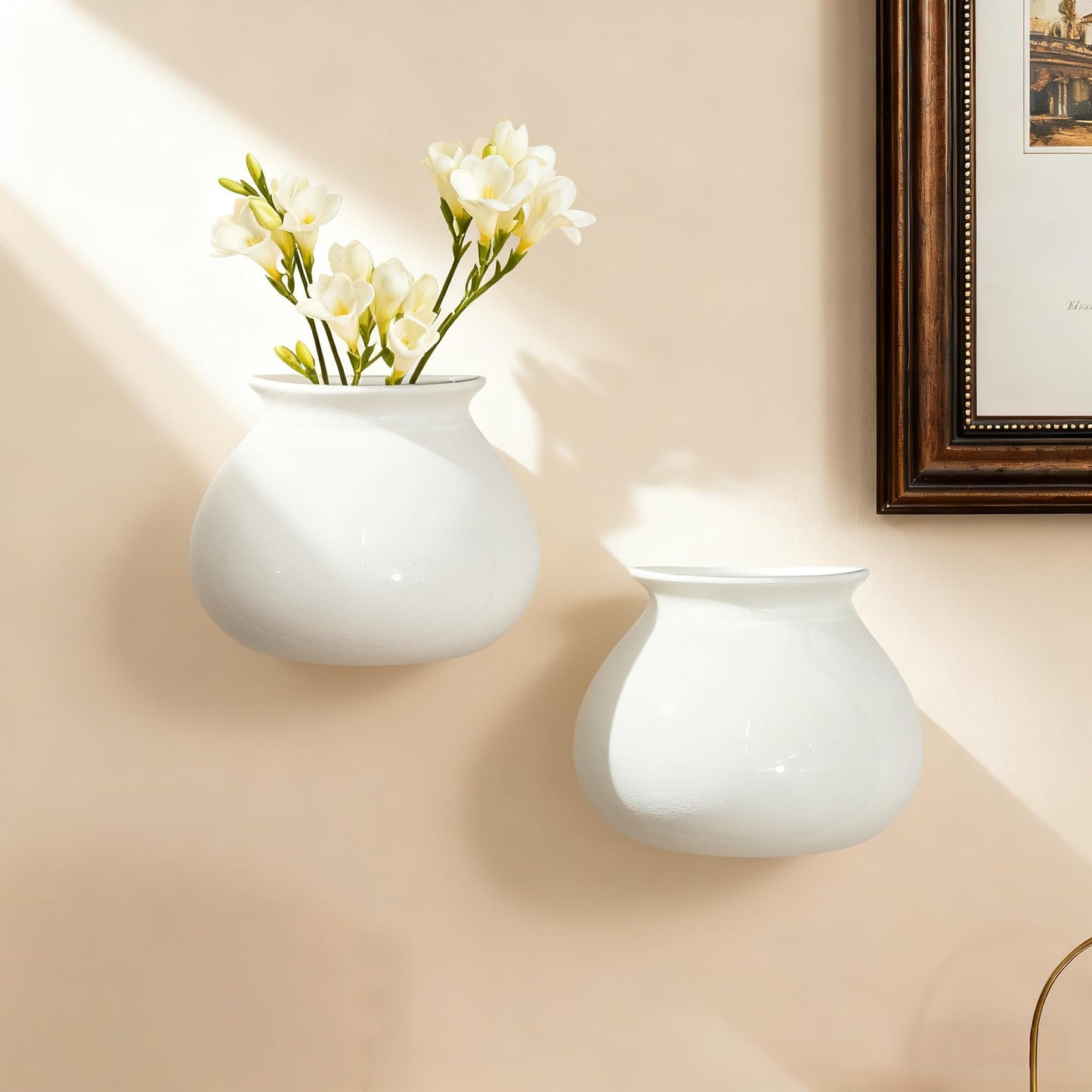 Hanging Ceramic Wall Planters,Set of 2,Minimalist Modern Ceramic Wall Planter,Cubicle Modern Decor Wall Plant Holder for Indoor Plants,Propagation Wall Planters,Hanging Flower Pots,White