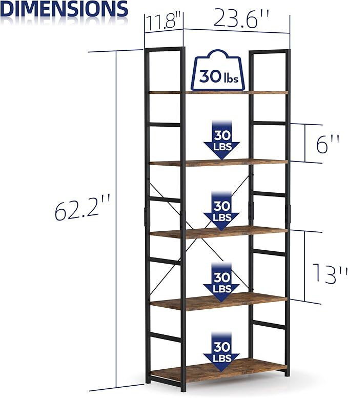 NUMENN 5 Tier Bookshelf, Modern Book Shelf