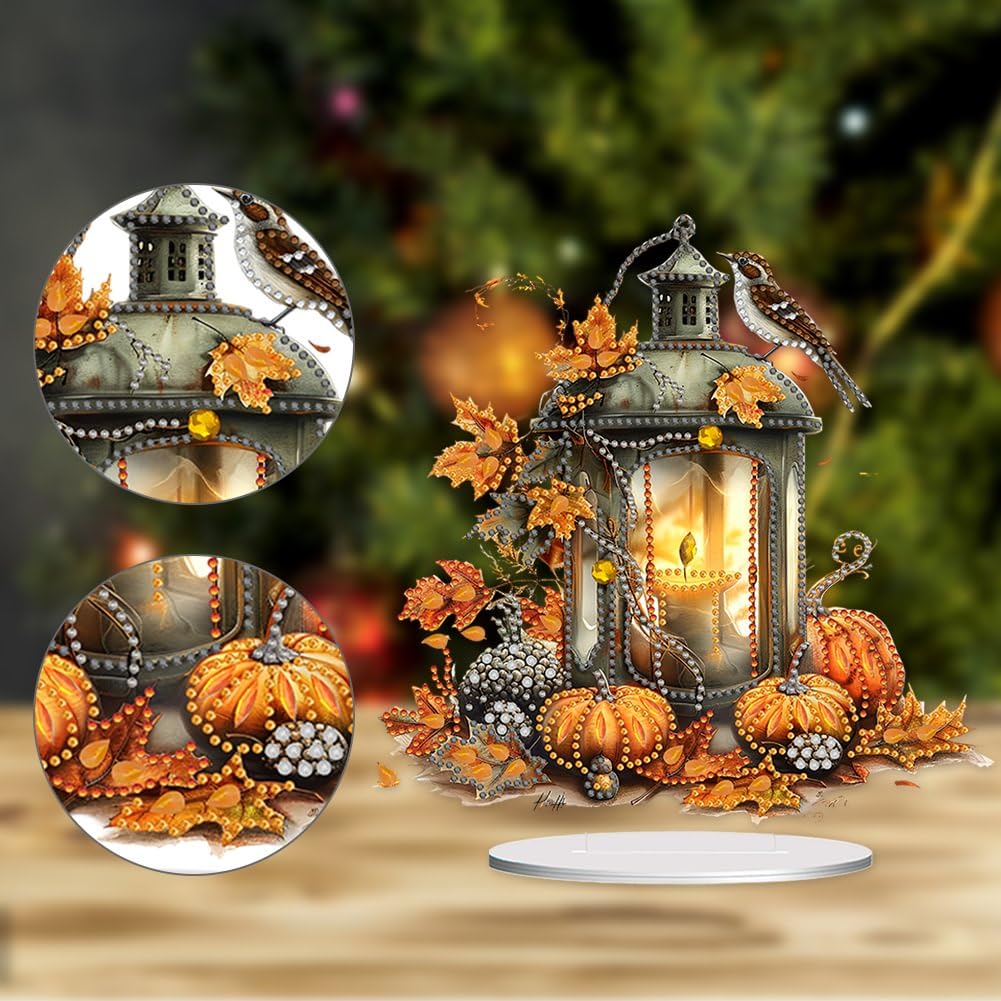 ARTopet DIY Diamond Desktop Ornament Autumn Special Shaped Crystal Diamond Art Painting Double Sided Pattern Single Sided Diamond Tabletop Ornaments Home Decor-Pumpkin Lantern