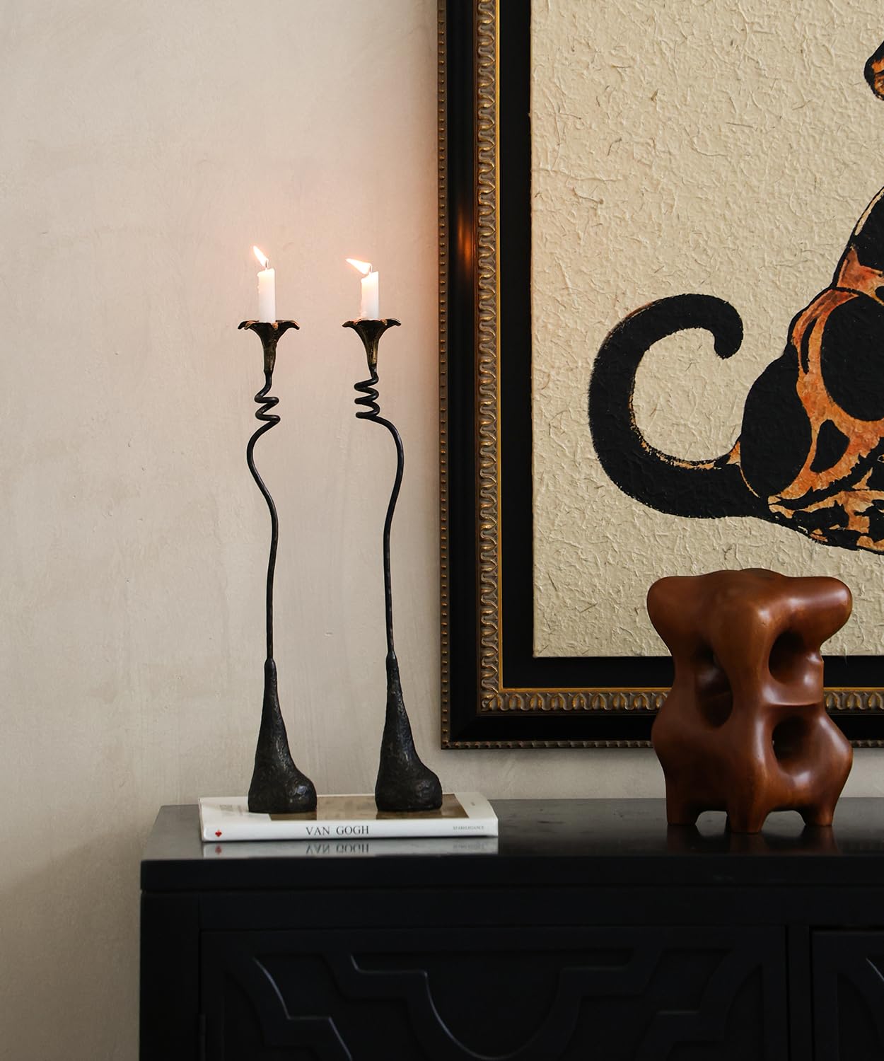 2Pcs Tall Iron Taper Candle Holder Tabletop Black Candlestick for Home Decor Candle Stand with Candle