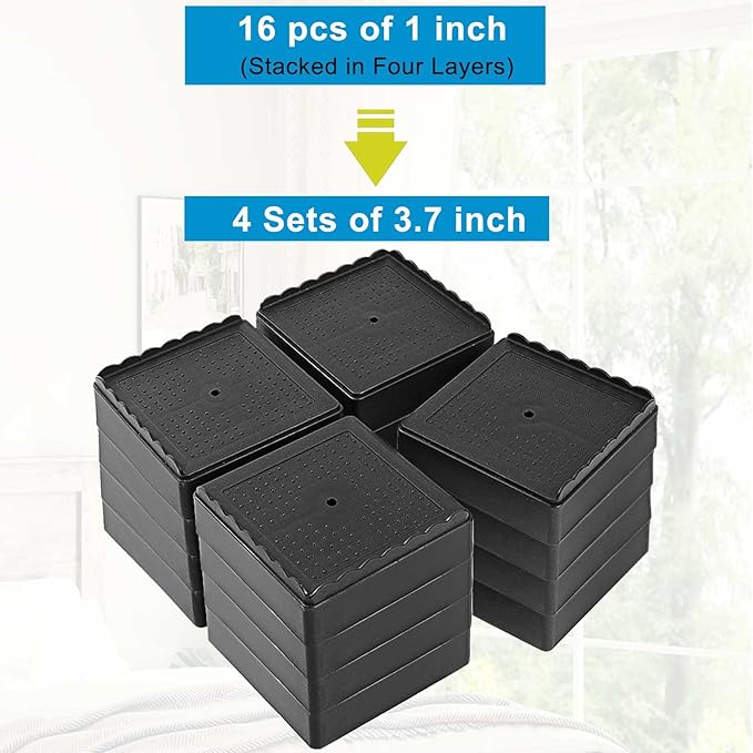Bed Risers 1 inch, 2 inch, 3 inch, 4 inch Heavy Duty, Adjustable Furniture Riser