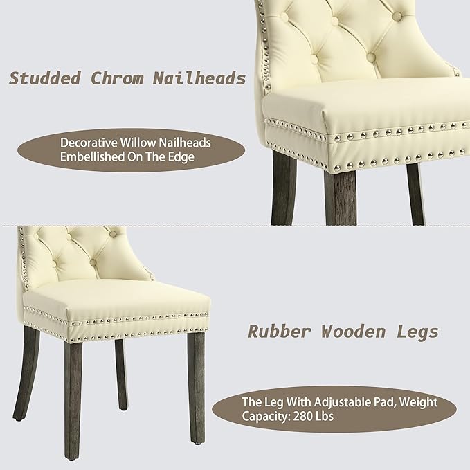 KCC Faux Leather Dining Chairs Set of 4, Upholstered High-end Tufted Dining
