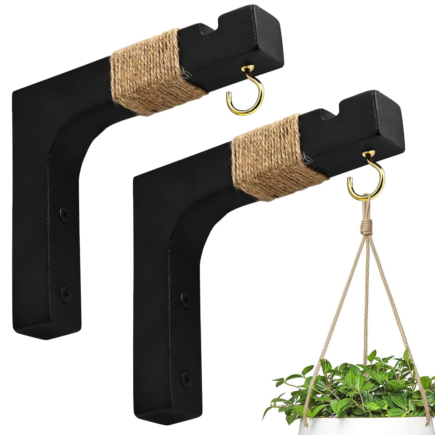 Micovay 2 Pack Plant Hanger Hooks for Indoor Hanging Plants, Farmhouse Wooden Hanging Basket Wall Hooks for Outdoor Flower Pots Lanterns Wind Chime Lights Garden Decoration