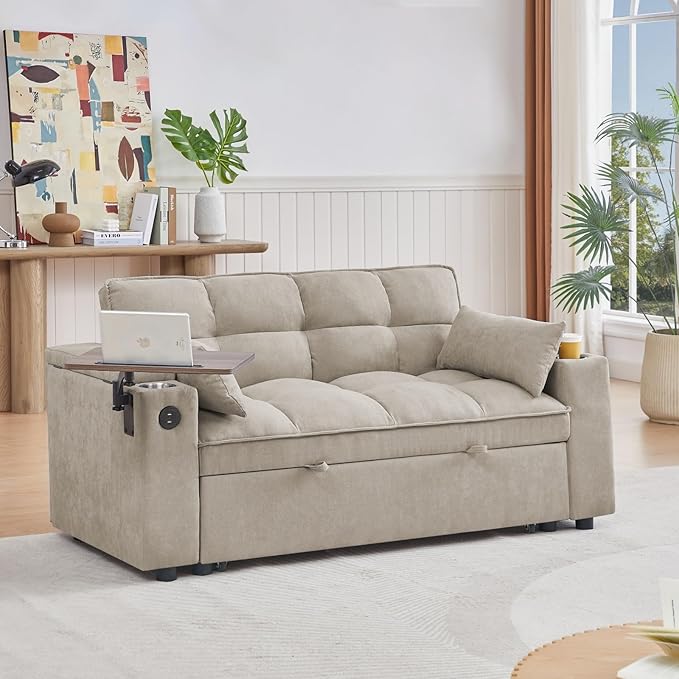 oaaktu Large Size Convertible Sleeper Sofa Bed, Polka dot Velvet Pull Out Futon
