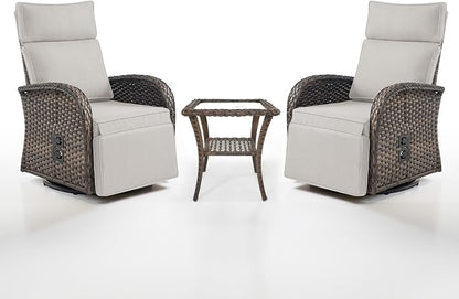 Dual-Adjust Swivel Outdoor Recliner Chair Set of 3 - Reclining Patio Chair with Adjustable Backrest and Footrest, All-Weather Wicker Chaise Lounge Outdoor with Side Table for Deck (Upgraded 2.0)