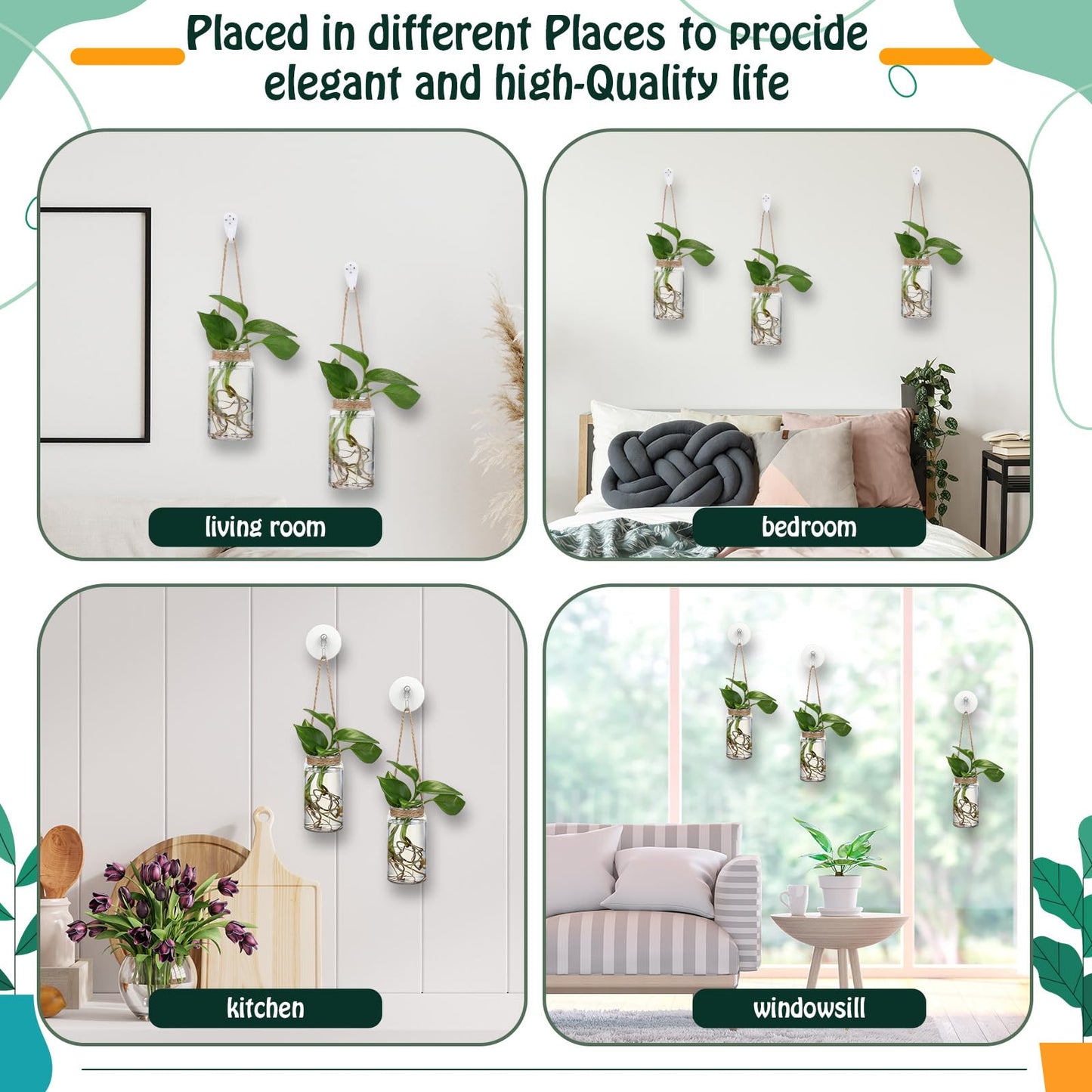 Baderke 9 Sets Window Hanging Propagation Stations 3.54'' Plastic Propagation Vases with Suction Cup & Traceless Nail, Propagated Plant Holder Wall Jars for Office Home Garden Decoration Lover Gift