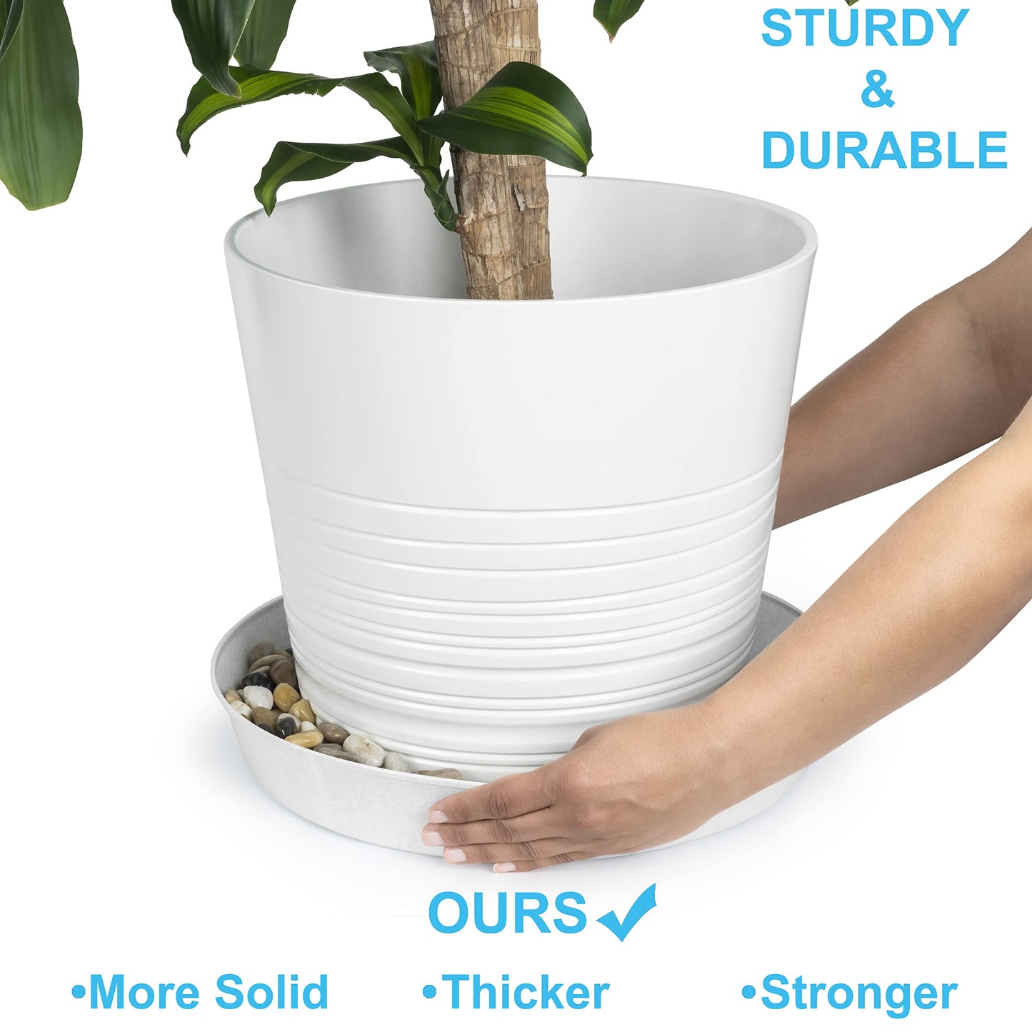 Austin Planter 5 14 Inch (12.14in Base) Plant Saucers - White Granite Colored Polypropylene Made in USA