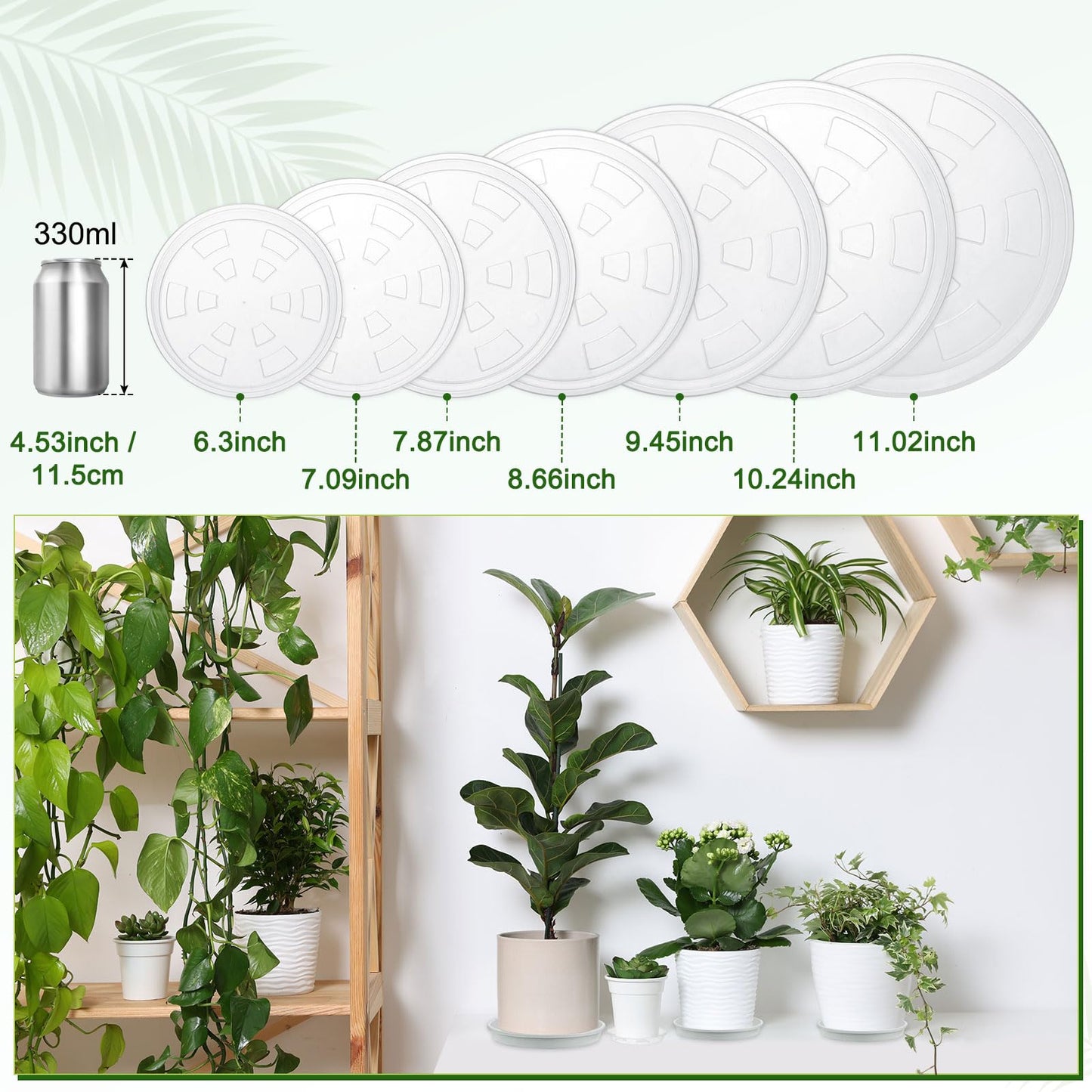 M METERXITY 4-Pack Plant Saucer, 7.09 Inch/18 cm Plastic Plant Trays Thicker for Water Drainage and Protection/Pots/Indoor/Outdoor, Flowerpot Drip Tray [Transparent]