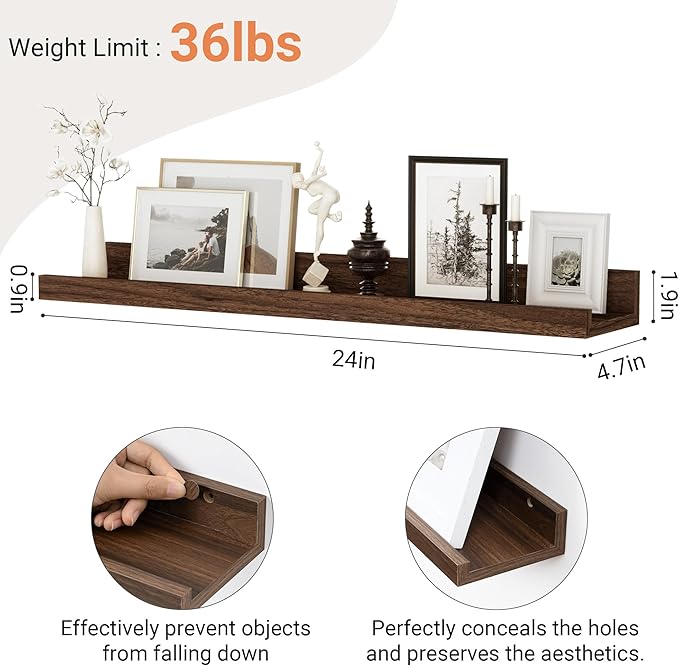 Floating Shelves for Wall, 24 inch Wood Floating Shelves Set of 2, Picture