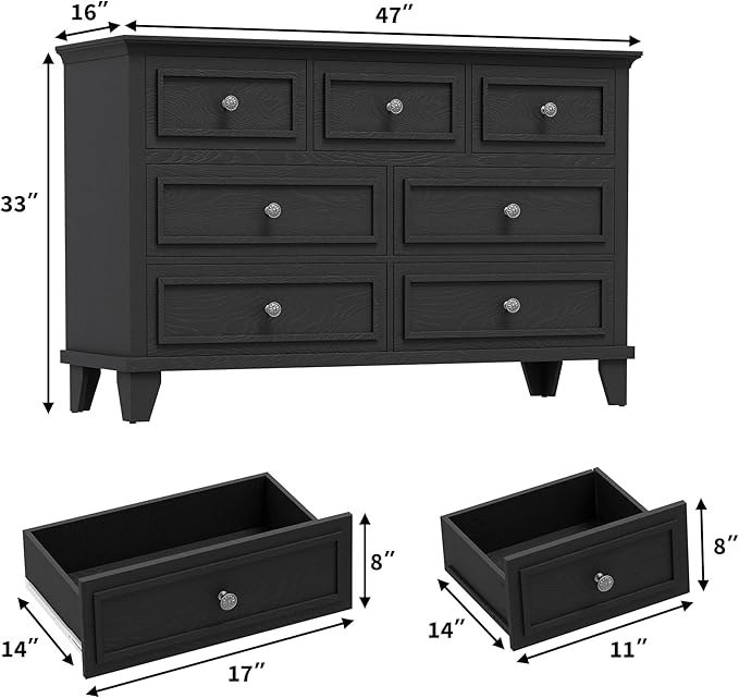 IDEALHOUSE 7 Drawer Dresser, Large Wooden Storage Chest of Drawers