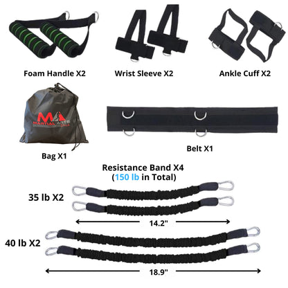 Boxing Bands, Boxing Resistance Bands, Full Body Resistance Band, MMA Training Equipment, Boxing Equipment, Punching Bands, 150 lbs Bands for Home Fitness Workout, Punching Resistance Bands (Black)