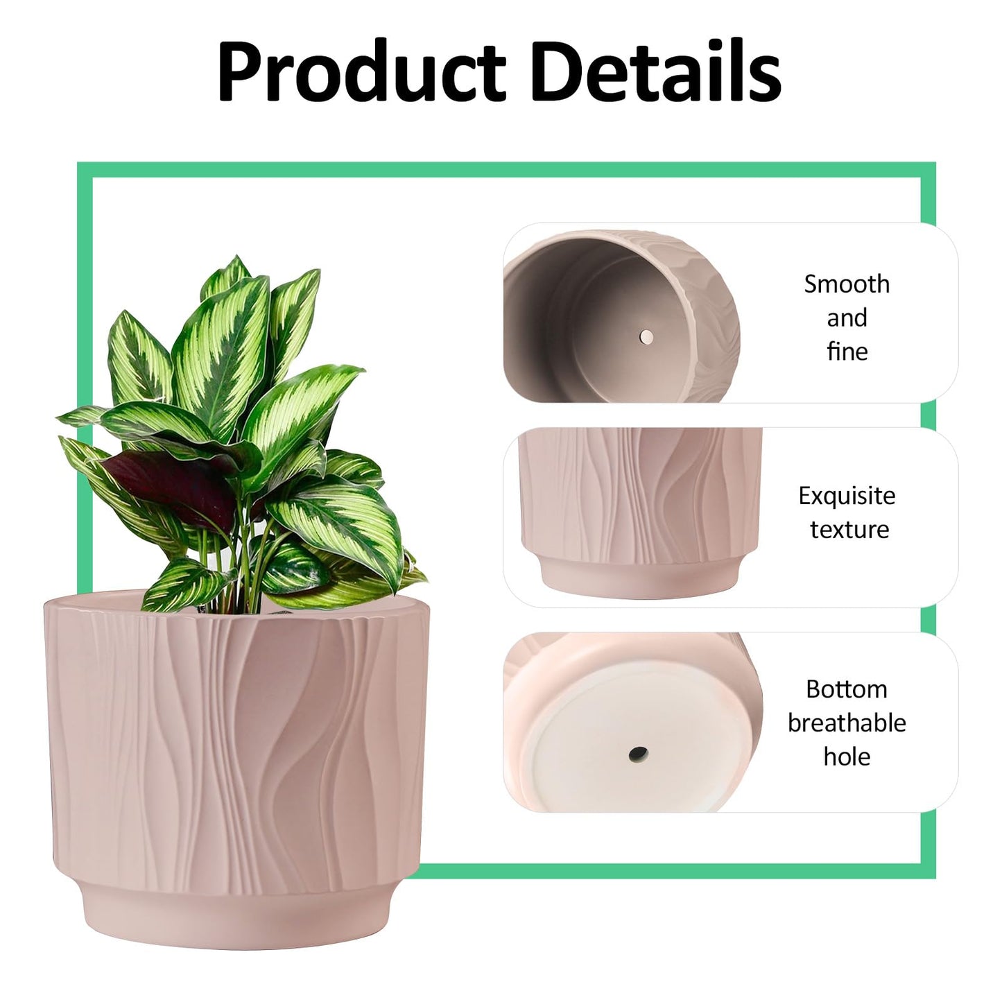 OXART Ceramic Planter with Drainage, 7.6+6.2+5 inch Plant Pot, Set of 3, Round Flower Pots for Intdoor Outdoor Plants, Home, Office, Garden, Lilies, Cacti, Succulents, Snakes, and Pothos, Pink