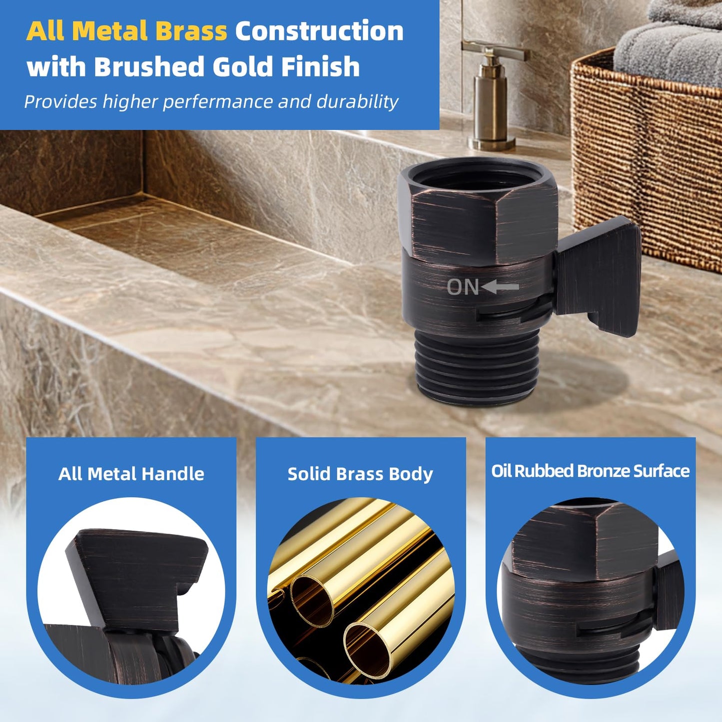 Hibbent All Metal 1 Pack Shower Head Flow Control Valve, G1/2 Brass Shut-off Valve with Handle Lever, Shut OFF Water Flow Control Regulator for Handheld Shower, or Bidet Sprayer, Oil-Rubbed Bronze