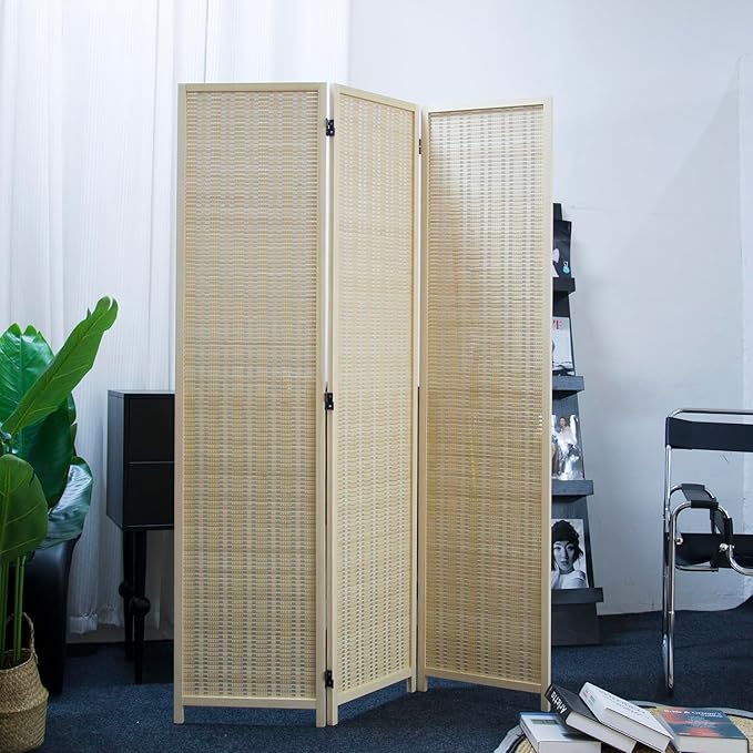 Furnnylane 3 Panel Room Divider and Folding Panel Screen, Bamboo Panel Divider