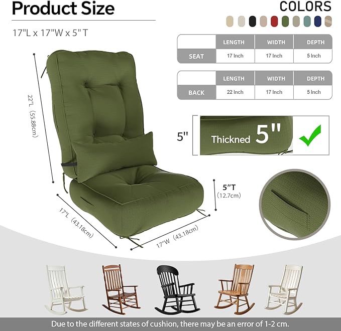 Rocking Chair Cushions with Pillow, Waterproof and Fade-Resistant Thicken