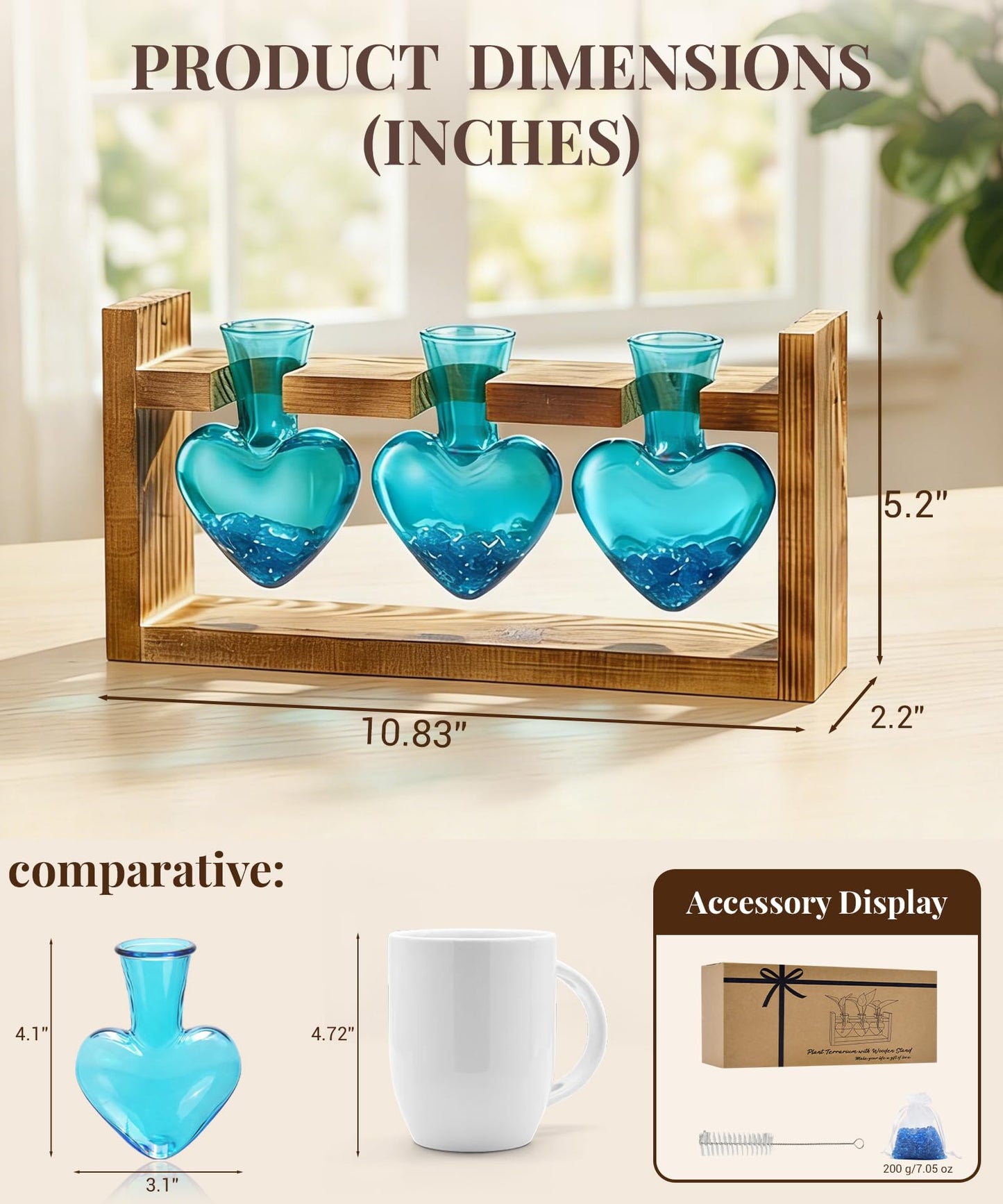 Nacome Plant Terrarium Propagation Stations: Mothers Day Gifts for Mom Plant Lovers Women Wife Daughter - 3 Bulb Glass Vases with Wooden Stand Tabletop for Hydroponics Home Garden Decor
