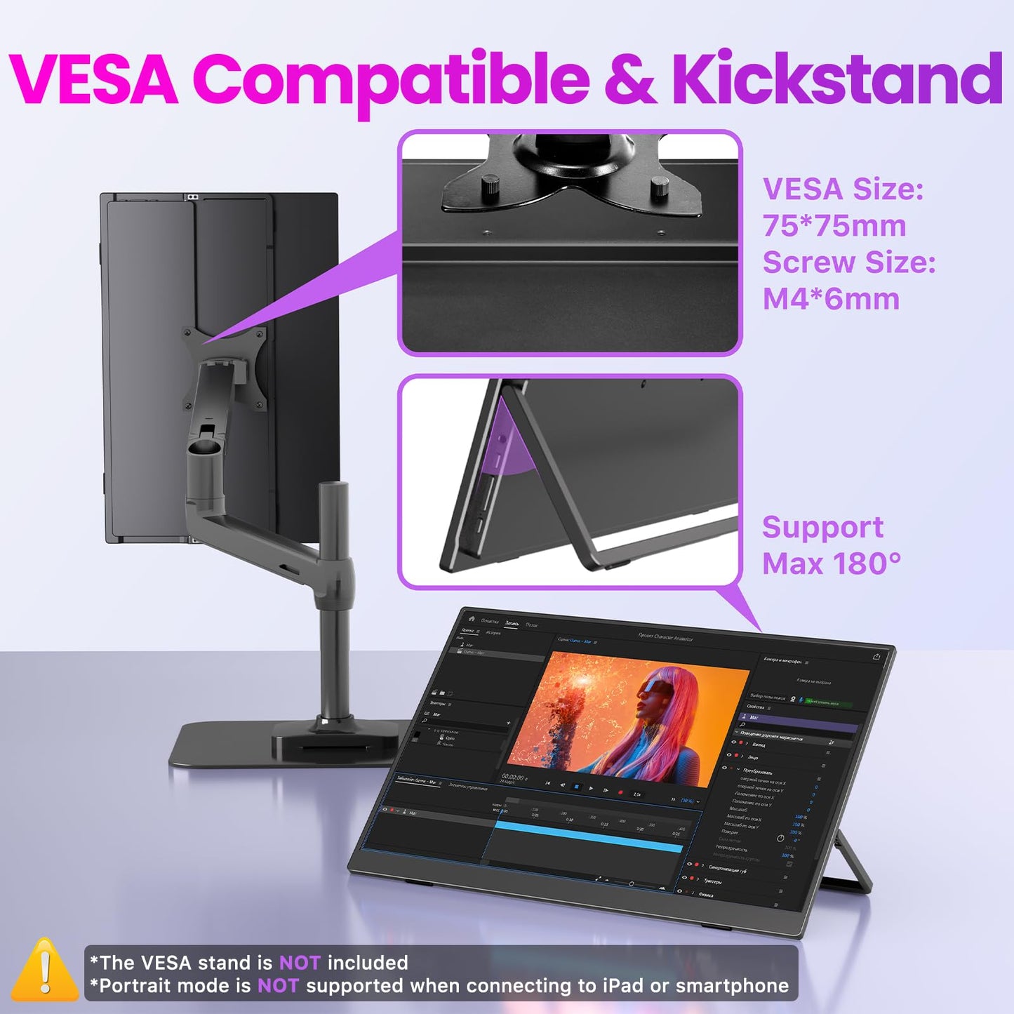 Upperizon Portable Monitor 16 inch 2K QHD 2560X1600 145% sRGB, 144Hz USB-C, 120Hz HDMI, Travel Monitor for Laptop MacBook PC Surface PS5 Xbox, External Display with Kickstand & Speaker VESA Compatible