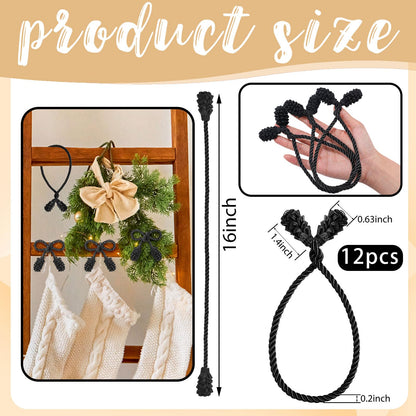 Shappy 12 Pieces Christmas in July Garland Ties for Banister Christmas Decorative Reusable Flexible Twist Ties for Garland Staircase Summer Home Decoration Holiday Craft Wrapping (Black)