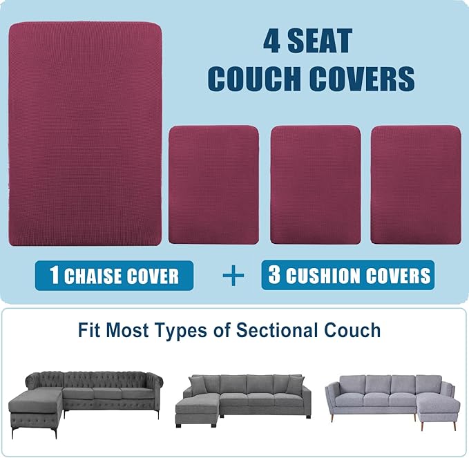 Water Repellent L Shaped Couch Covers 4 Pieces Sofa Seat Cushion Slipcovers