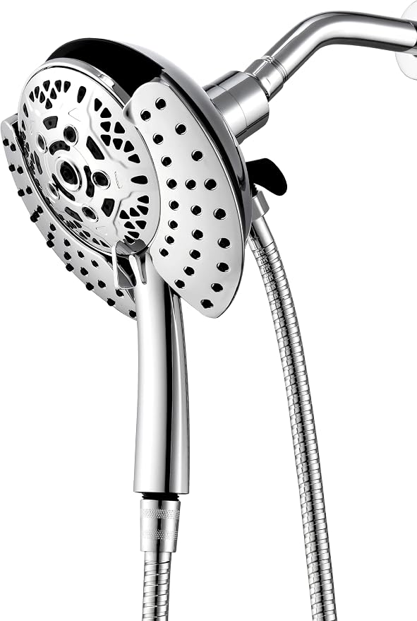 INAVAMZ Shower Head with Handheld High Pressure: Hand Held Shower Head & Rain Shower Head 2-IN-1 Shower Head with 59" Rotatable Stainless Steel Hose, Shower Trim Systems, Sliver 1.8GPM 15391