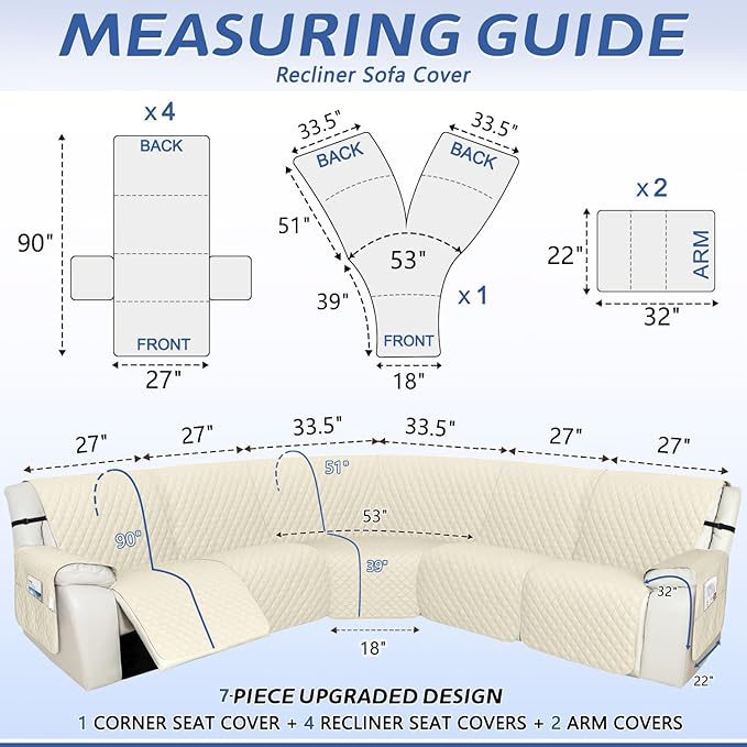 Arfntevss Recliner Sectional Couch Covers 1OO% Waterproof L Shape Sofa Cover
