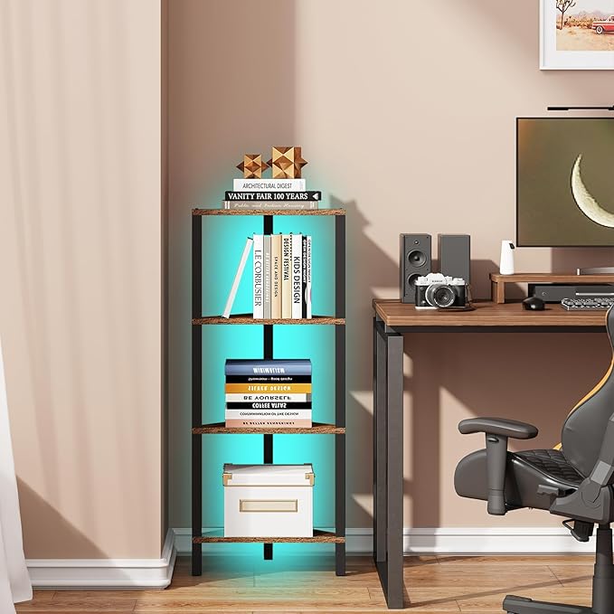 TUTOTAK Corner Shelf, 4-Tier Corner Bookshelf