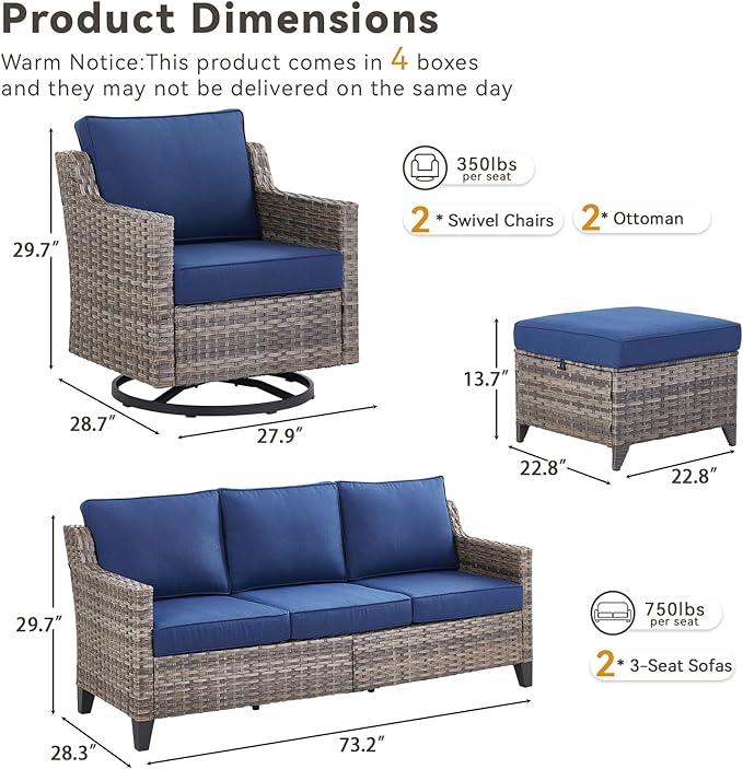 Outdoor Patio Furniture Set-6 Piece High Back Outdoor Furniture Set Sectional