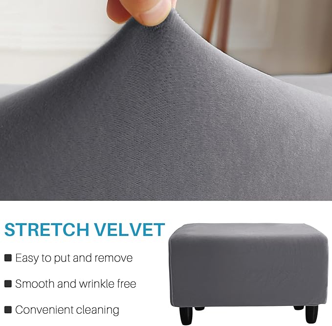 Ottoman Cover, Stretch Rectangle Velvet Ottoman Slipcovers of Foot Stool