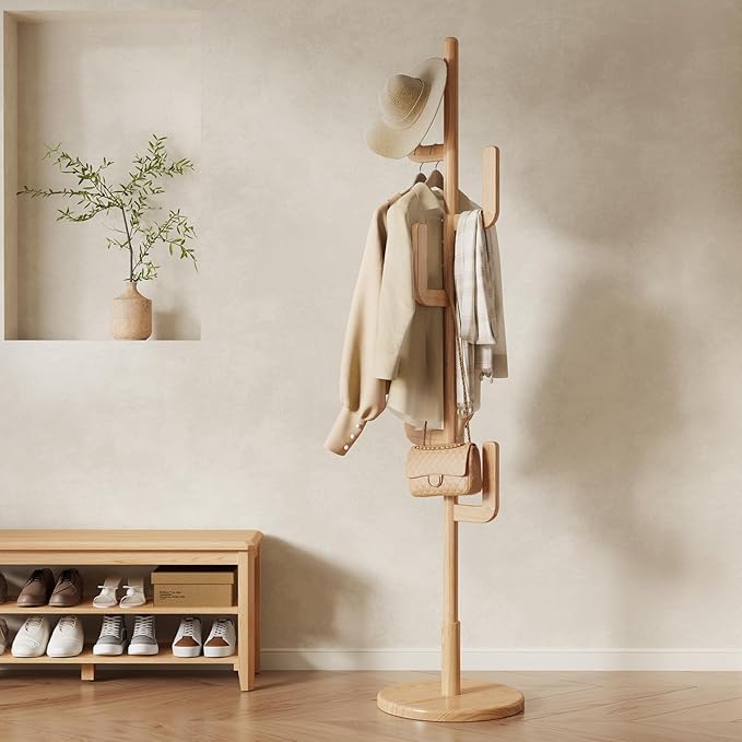 Muwuele Solid Wood Cactus Coat Rack, Freestanding Coat Rack