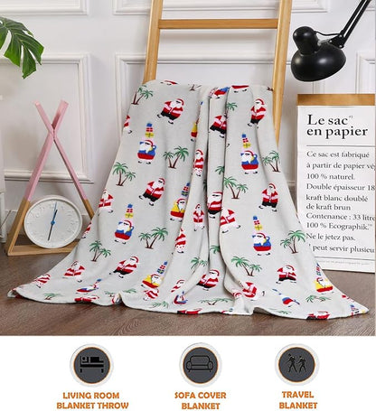 Elegant Comfort Luxury Velvet Super Soft Christmas Prints Fleece Blanket-Holiday Theme Home Décor Fuzzy Warm and Cozy Throws for Winter Bedding, Couch and Gift, 50 x 60 inch, Tropical Santa