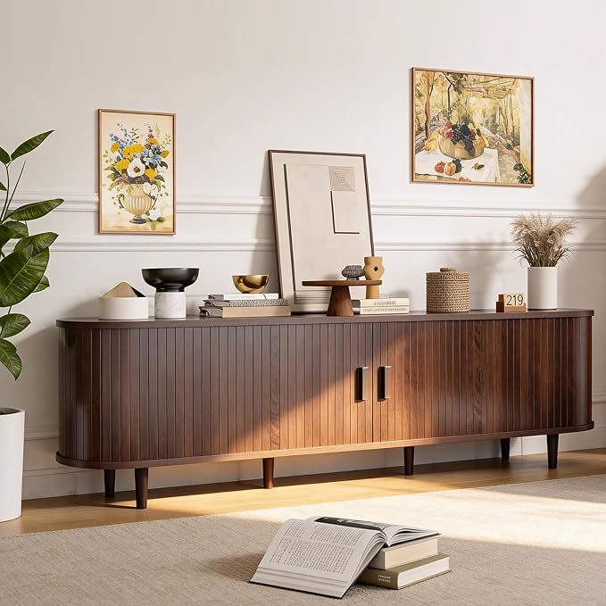 70" Mid Century Modern TV Stand, Wood TV Consoles