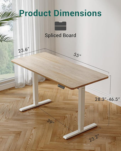 CubiCubi Electric Standing Desk, 55 x 24 Inches Height Adjustable Sit Stand Desk, Ergonomic Home Office Computer Workstation, Maple