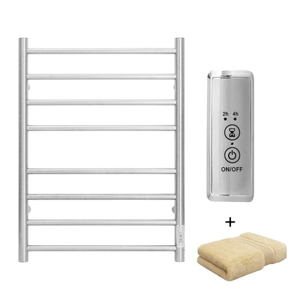 KEG Towel Warmer 8 Bars for Bathroom Freestanding or Wall Mounted Bath Towel Heater Plug-in with Built-in Timer Silver