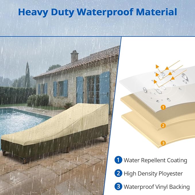 SunPatio Chaise Lounge Cover Outdoor Waterproof, Heavy Duty 2 Pack Patio Lounge