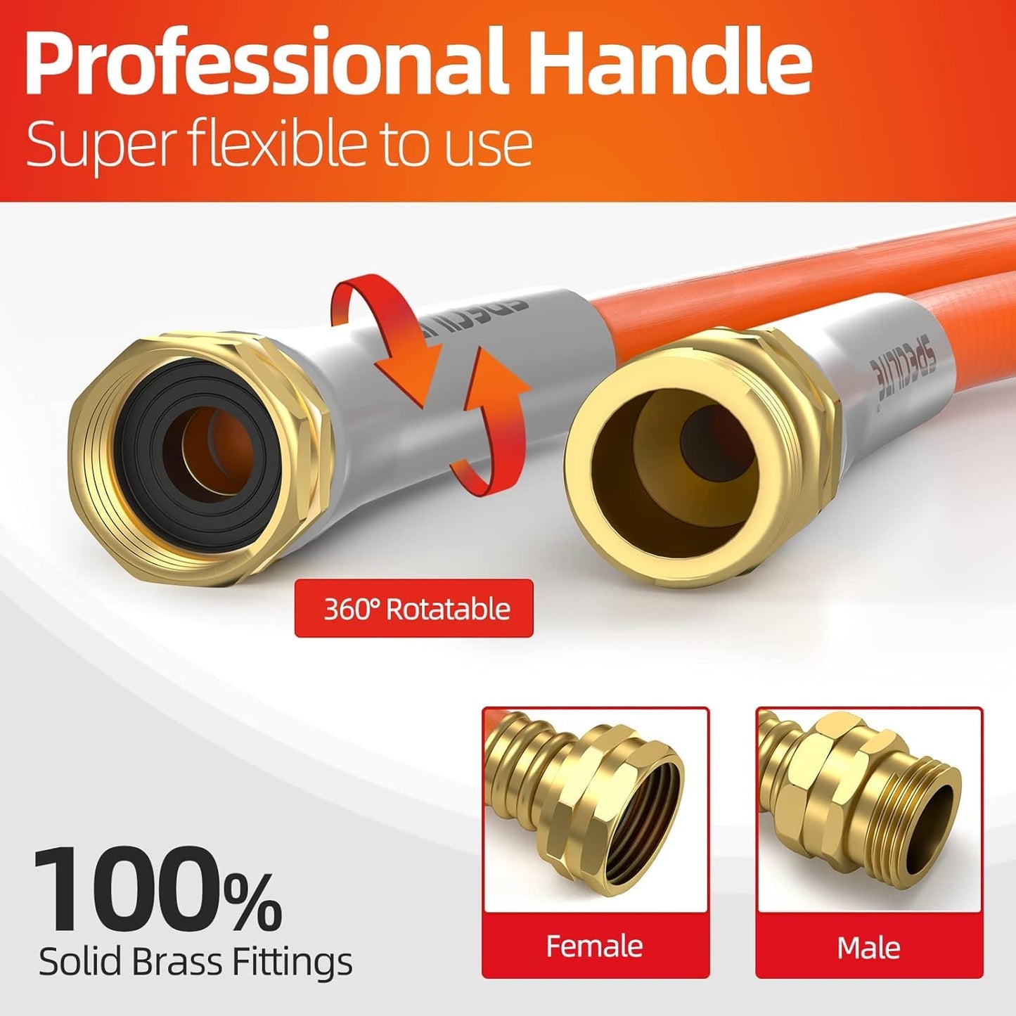 SPECILITE Garden Hose 150 ft x 5/8 in Heavy Duty, Flexible and Kink Resistant, All Weather Water Hose with 3/4" Solid Brass Fittings - for Backyard, Lawn, Car Washing & Outdoor Cleaning