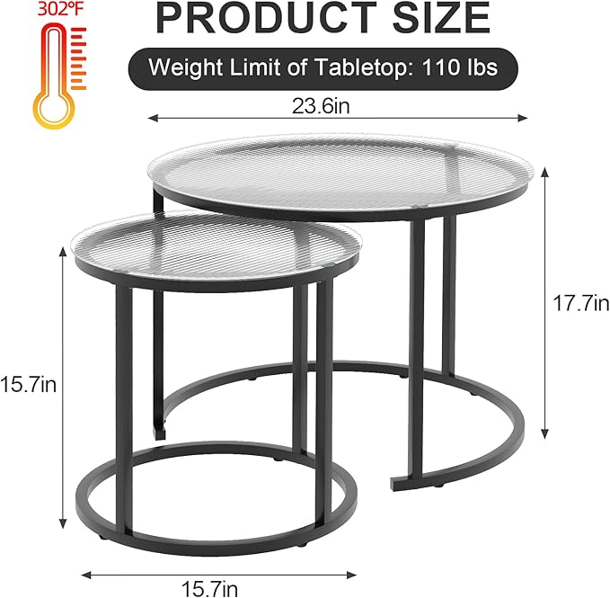 aboxoo Gold Nesting Coffee Table Set of 2, Small Glass Round Nesting Tables
