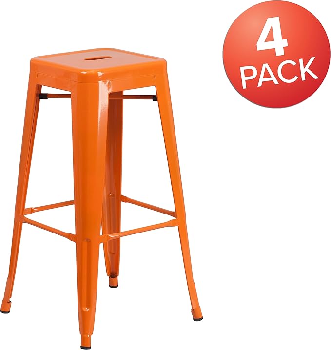 Flash Furniture Lily 4 Pack Commercial Grade 30" High Backless Orange Metal