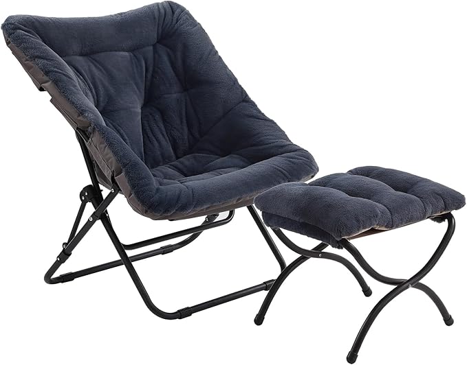 Tiita Folded Chair with Ottoman, Soft Faux Fur Oversized Folding Accent Chair