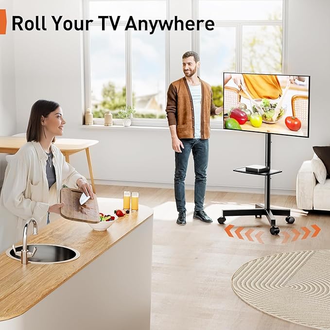 Perlegear Rolling TV Stand for 23-60 Inch LED Flat Screen/Curved TVs up to 88lbs